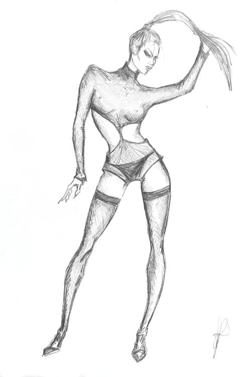 Sketch Of Glamour Model With Long Hair