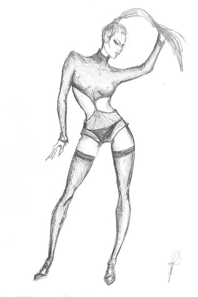Sketch Of Glamour Model With Long Hair