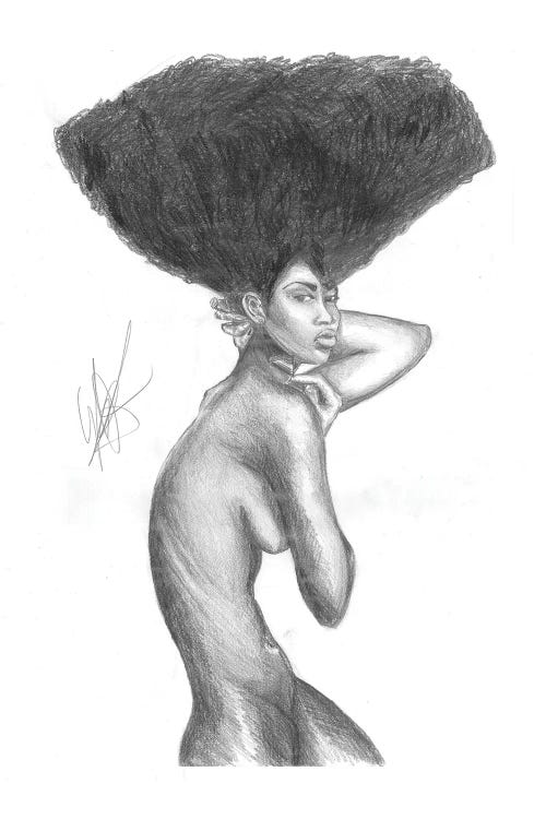 Sketch Of A Nude Black Woman With Curly Hair