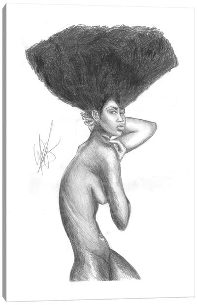 Sketch Of A Nude Black Woman With Curly Hair Canvas Art Print