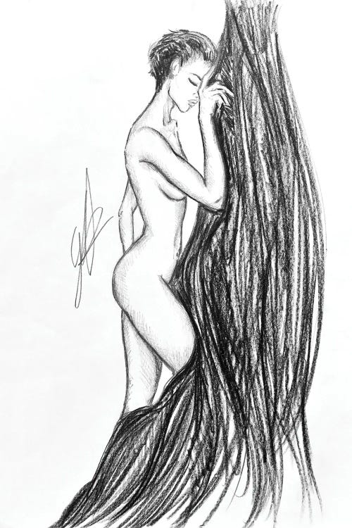 Sketch Of A Nude Woman Near A Curtain