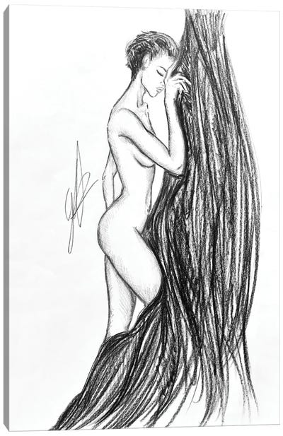 Sketch Of A Nude Woman Near A Curtain Canvas Art Print