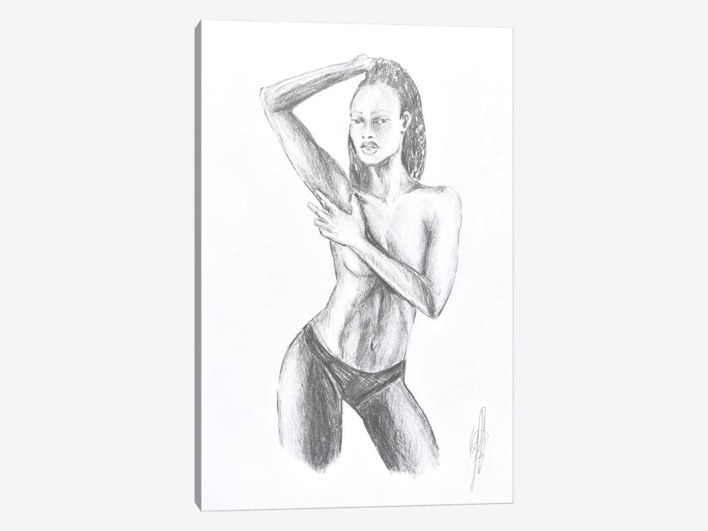 Sketch Of An Exotic Girl In Topless by Alessandro Della Torre 1-piece Canvas Wall Art