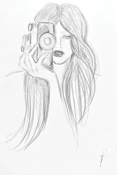 Sketch Of Long Hair Woman Photographer
