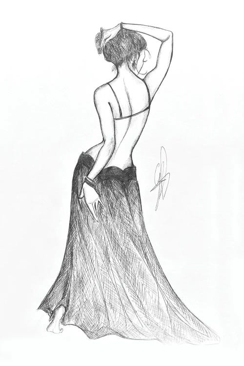 Sketch Of Nude Back Of A Woman With Dress