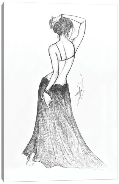 Sketch Of Nude Back Of A Woman With Dress Canvas Art Print