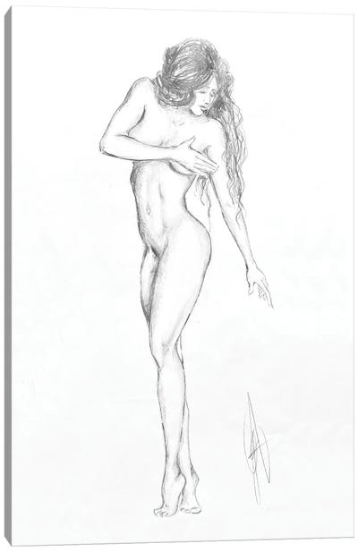 Sketch Of Nude Woman With Long Hair Canvas Art Print