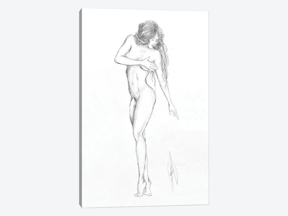 Sketch Of Nude Woman With Long Hair by Alessandro Della Torre 1-piece Canvas Wall Art