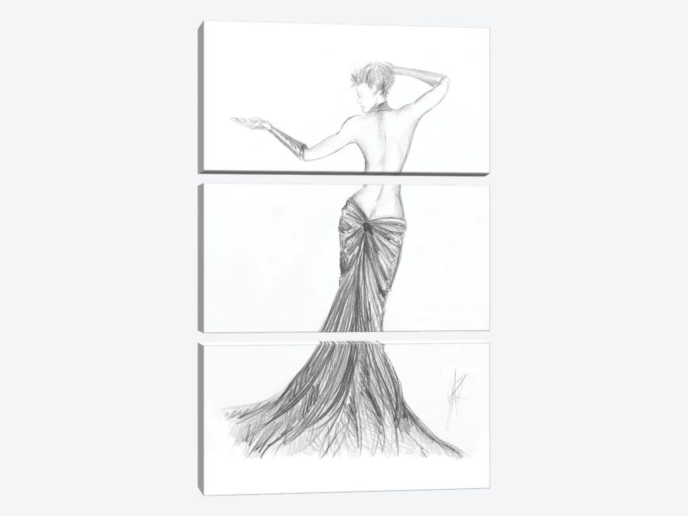 A Woman With Nude Back And Skirt by Alessandro Della Torre 3-piece Canvas Wall Art