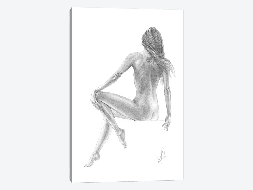 Drawing Of A Girl Sitting Down On A Cube Naked by Alessandro Della Torre 1-piece Canvas Art