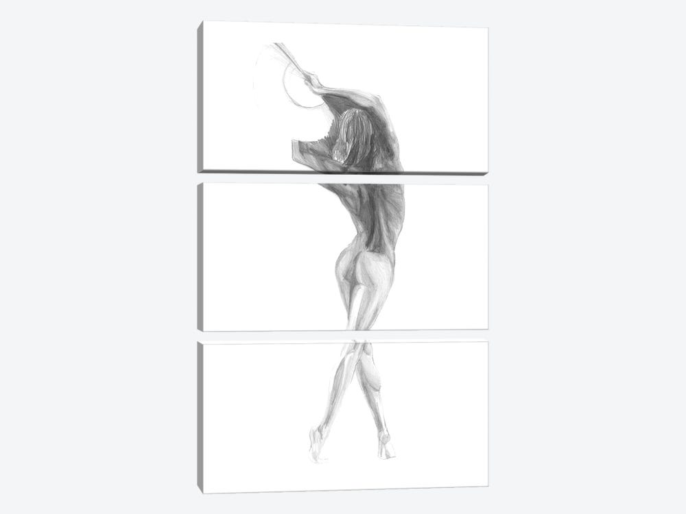 Drawing Of Naked Woman With Folding Fan by Alessandro Della Torre 3-piece Canvas Art