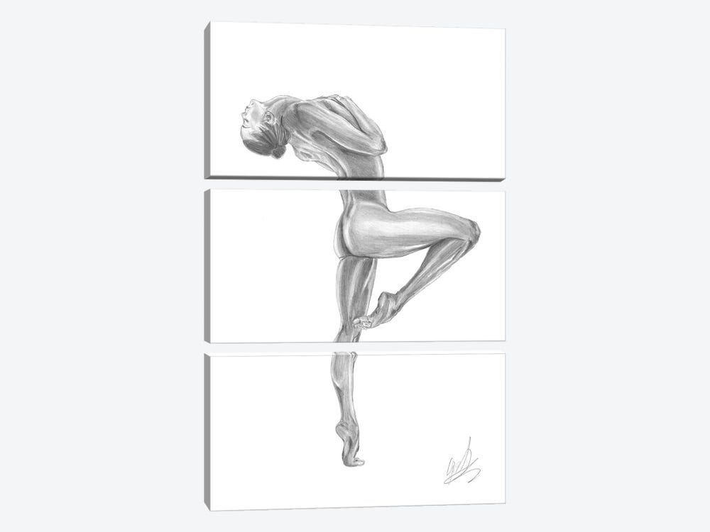 Drawing Of Naked Woman Posing by Alessandro Della Torre 3-piece Canvas Art Print