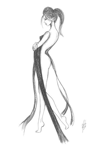 Black & White Drawings & Illustrations: Sketch Drawing Of A Woman Naked And Bare Feet by Alessandro Della Torre