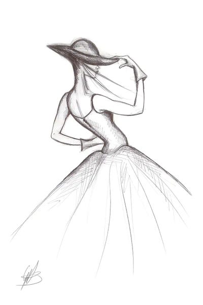 Sketch Drawing Of A Fashion Girl With Dress by Alessandro Della Torre art print