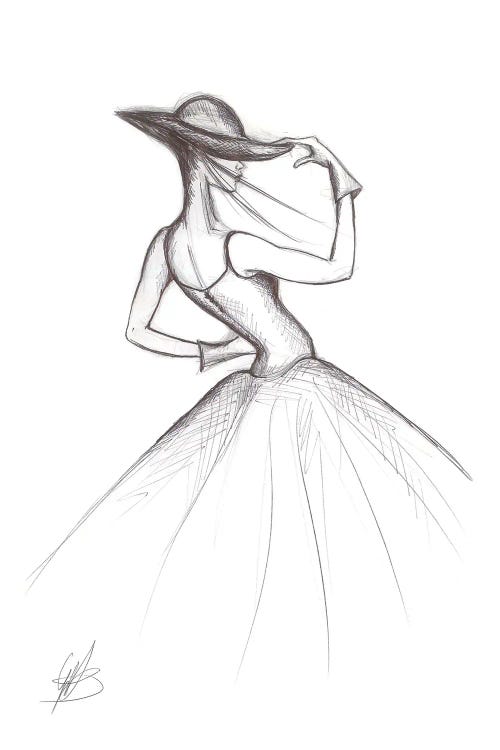 Sketch Drawing Of A Fashion Girl With Dress