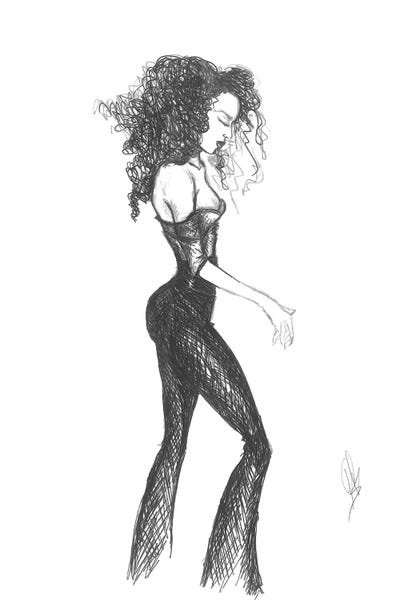 Drawing Of A Woman With Black Dress