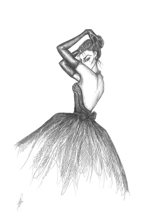 Drawing Of A Woman With Skirt Ang Gloves