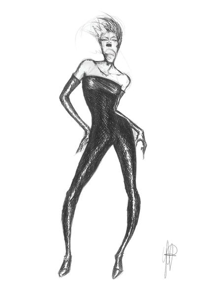 Drawing Of Fashion Woman With Black Dress