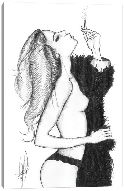 Woman Smoking Canvas Art Print - Alessandro Della Torre