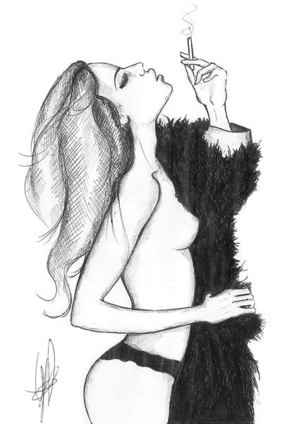 Black & White Drawings & Illustrations: Woman Smoking by Alessandro Della Torre