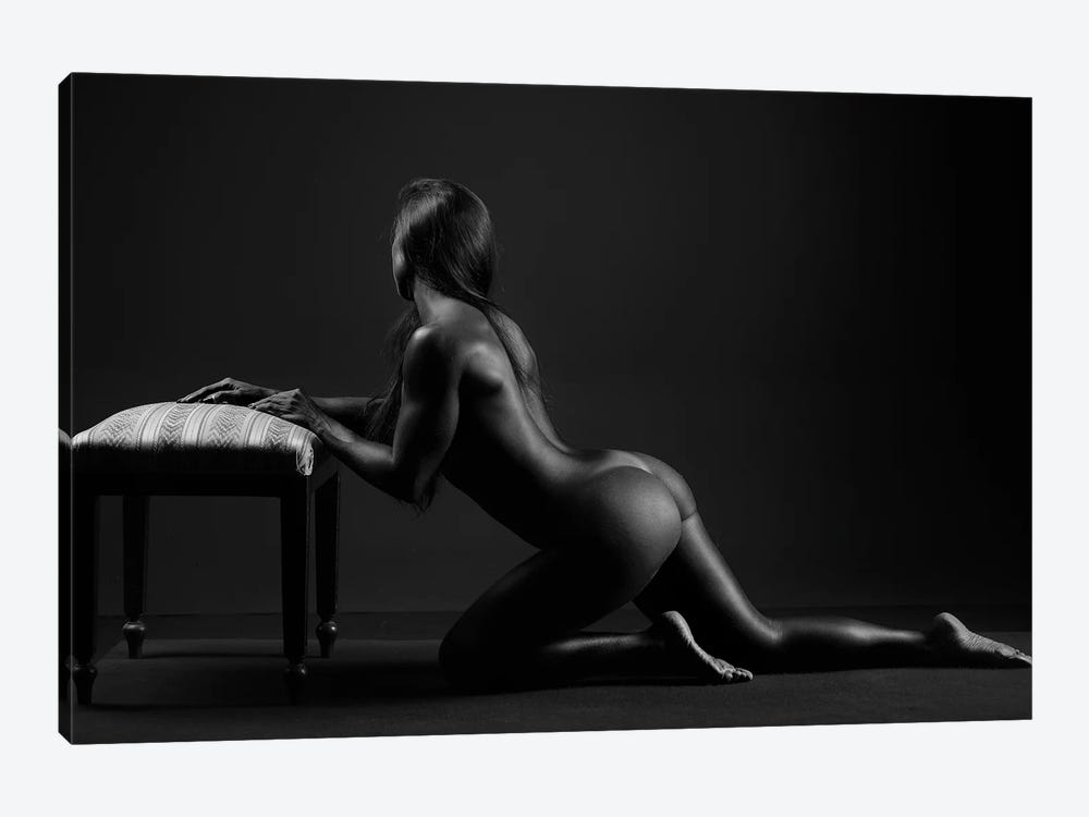 Nude Fitness Model Holding On A Chari Naked With Black Skin by Alessandro Della Torre 1-piece Canvas Wall Art