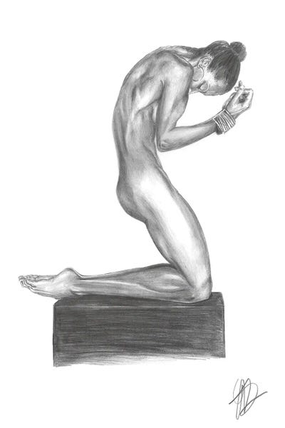 Naked Girl On A Black Cube