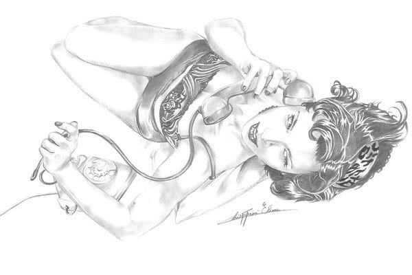 Vintage Pin-Up Calling On A Telephone