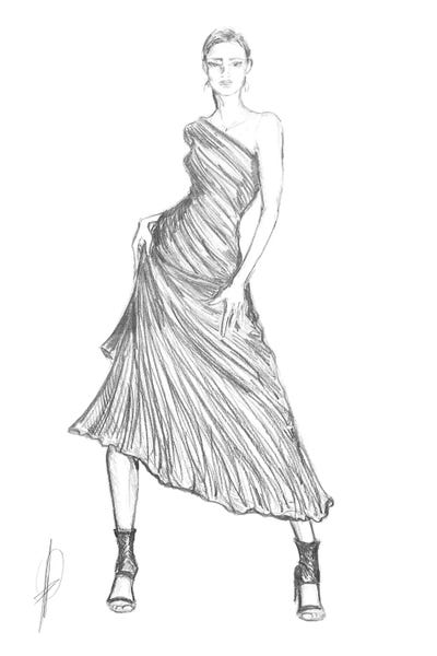 Black & White Drawings & Illustrations: A Woman With Another Fashion Dress Posing by Alessandro Della Torre