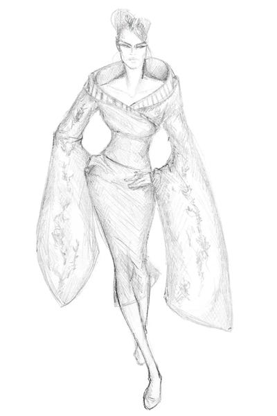 Elegant Woman In Long Sleeves Dress