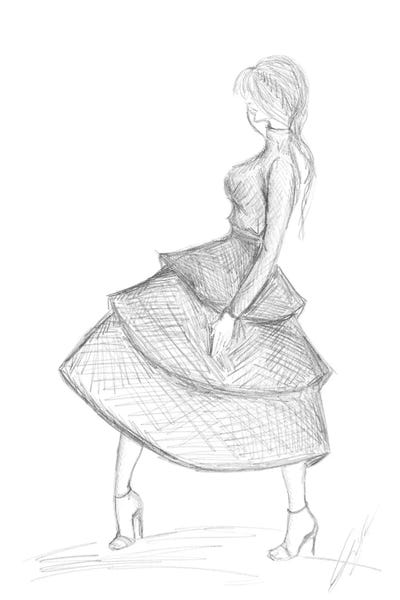 Woman Walking With A Large Skirt