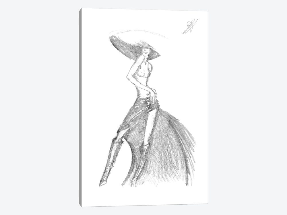 Topless Woman With A Fashion Large Hat by Alessandro Della Torre 1-piece Canvas Artwork