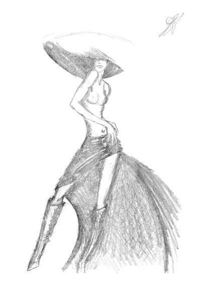 Topless Woman With A Fashion Large Hat