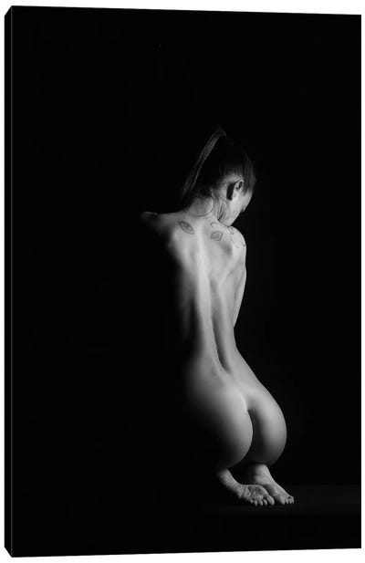 Sitting Nude Woman's Back And Ass Naked Canvas Art Print - Alessandro Della Torre