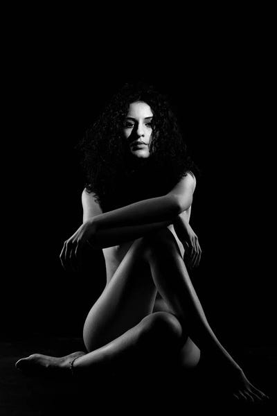 Nude Woman Sitting Down With Crossed Naked Legs by Alessandro Della Torre canvas print