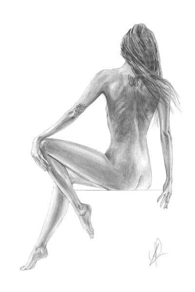 A Nude Girl Sitting Down On A Cube Naked by Alessandro Della Torre canvas print