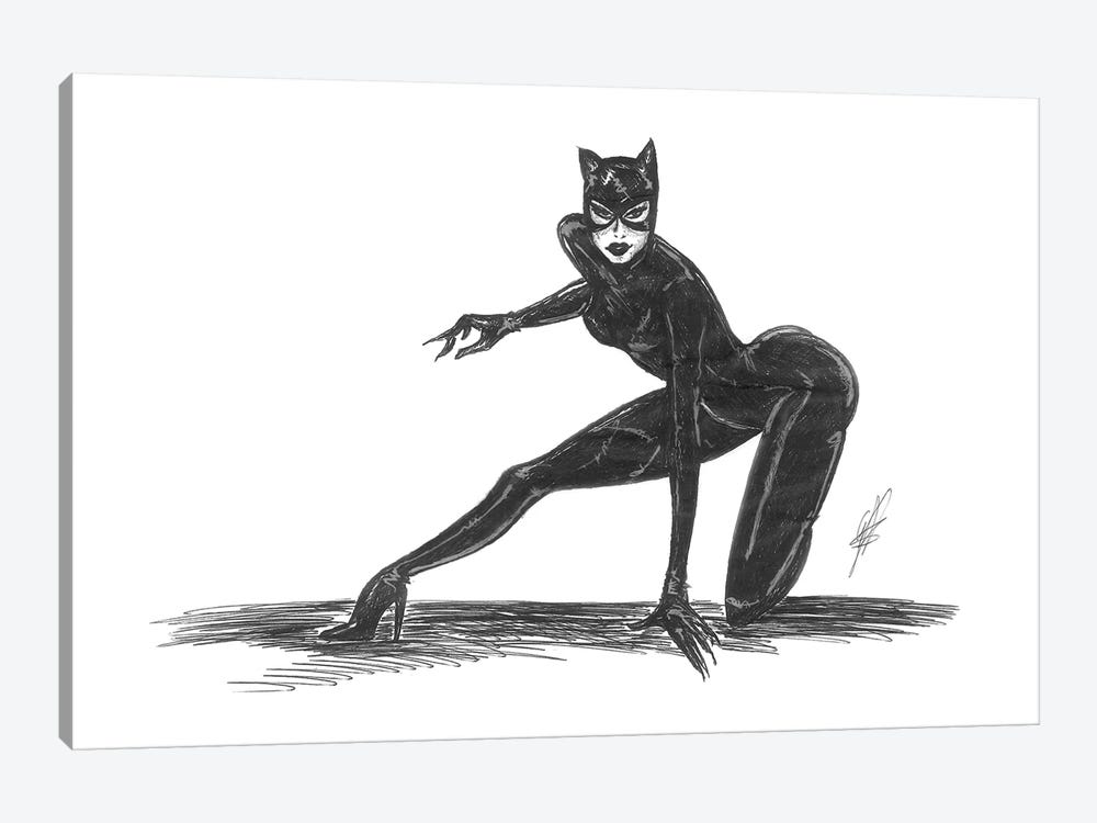 Cat Woman Dressed In Black by Alessandro Della Torre 1-piece Canvas Art Print