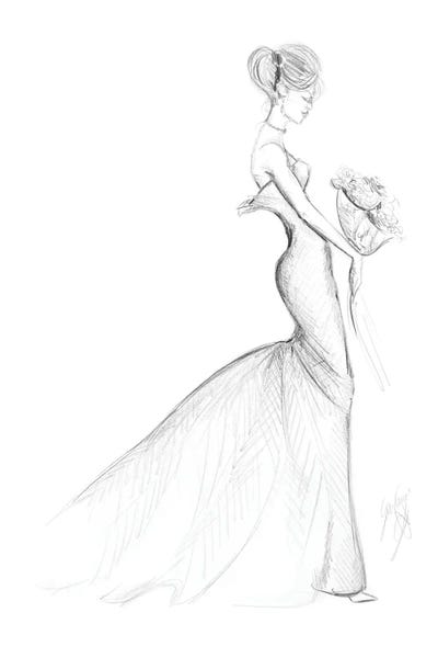 A Bride With Flowers In Her White Dress