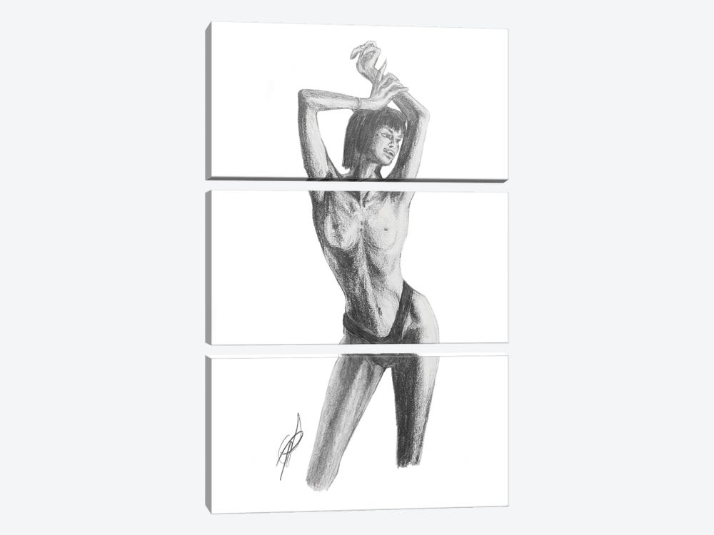 A Nude Topless Woman Posing by Alessandro Della Torre 3-piece Canvas Artwork