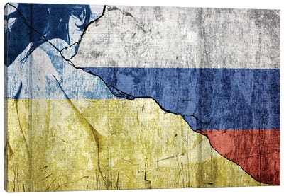 Russia and Ukraine divided by war Canvas Art Print