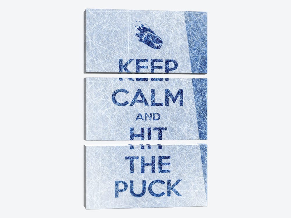 Keep Calm And Hit The Puck Format Vertical by Alessandro Della Torre 3-piece Canvas Art Print