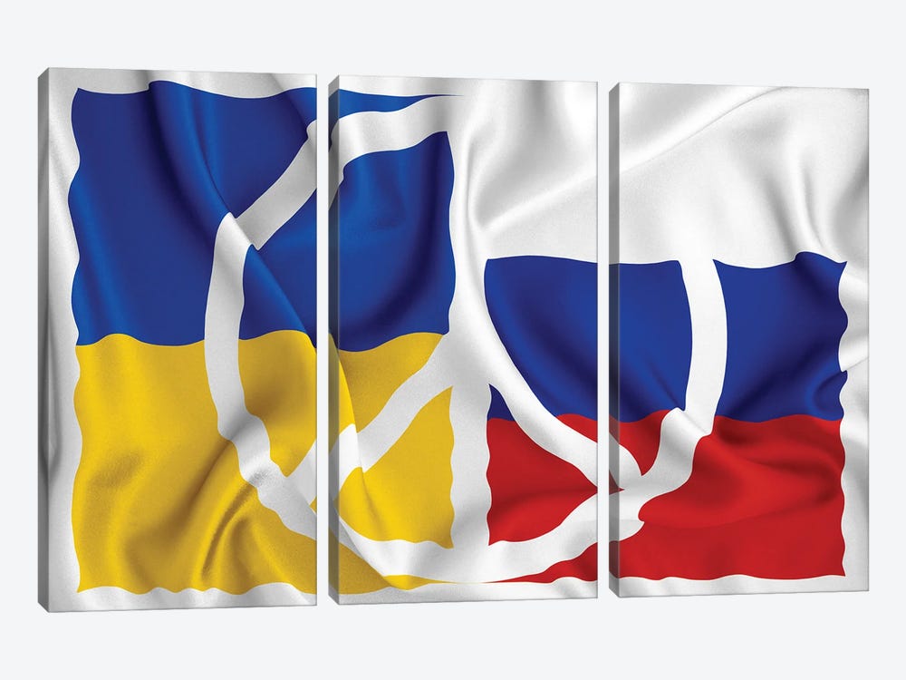 Peace For Ukraina And Russia Flag Ripple by Alessandro Della Torre 3-piece Canvas Art