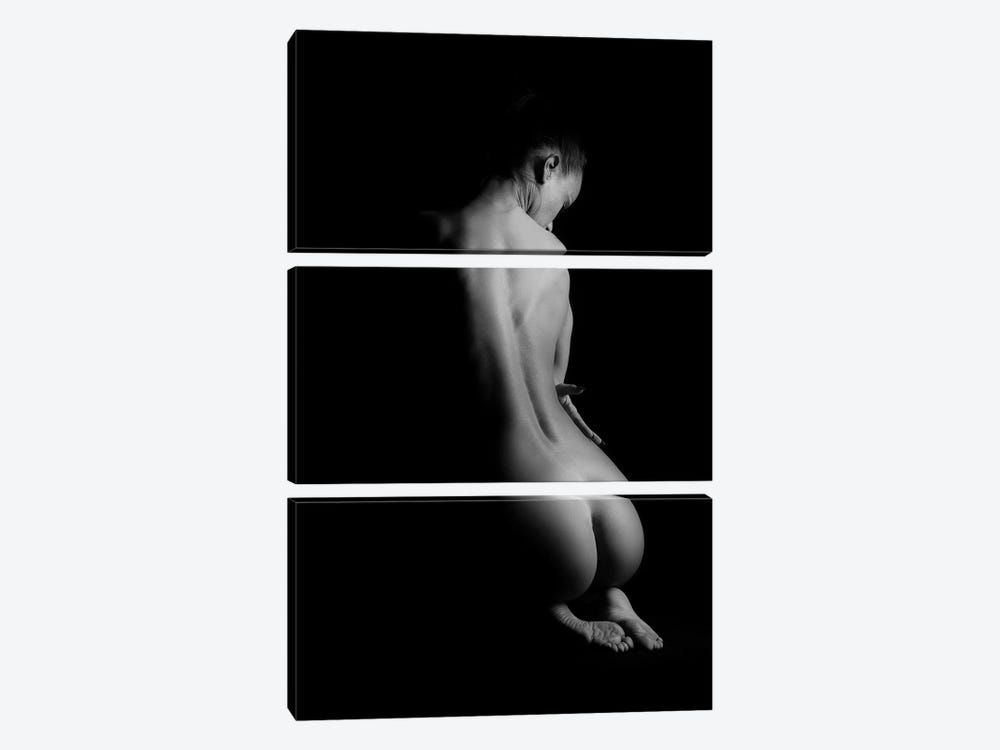 Nude Woman Sitting Down Naked With Beautiful Buttocks And Back by Alessandro Della Torre 3-piece Canvas Art Print