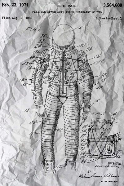 Space Suit Patent Poster by Alessandro Della Torre art print