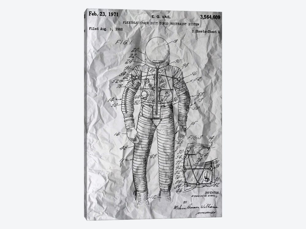 Space Suit Patent Poster by Alessandro Della Torre 1-piece Canvas Art