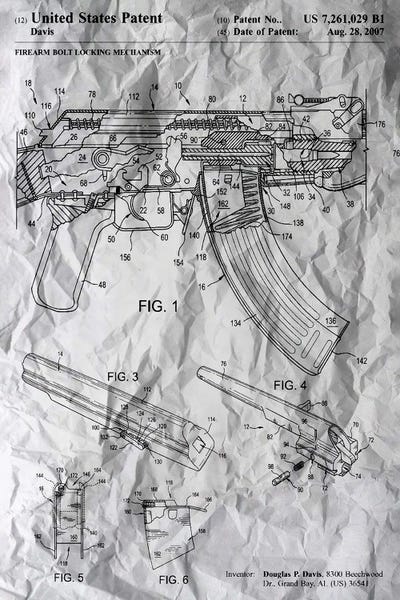 AK47 Patent Poster by Alessandro Della Torre metal wall art