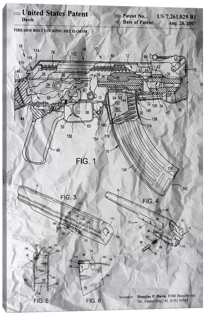 AK47 Patent Poster Canvas Art Print - Weapon Blueprints
