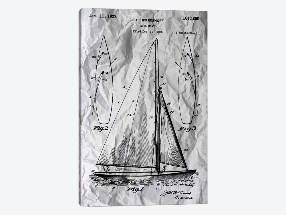 Sailing Patent Poster by Alessandro Della Torre 1-piece Canvas Artwork