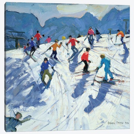 Busy Ski Slope, Lofer Canvas Print #ADW3} by Andrew Macara Canvas Wall Art