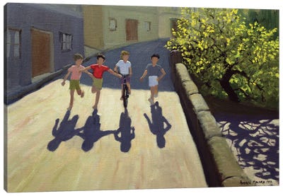 Children Running, Lesbos Canvas Art Print - Andrew Macara