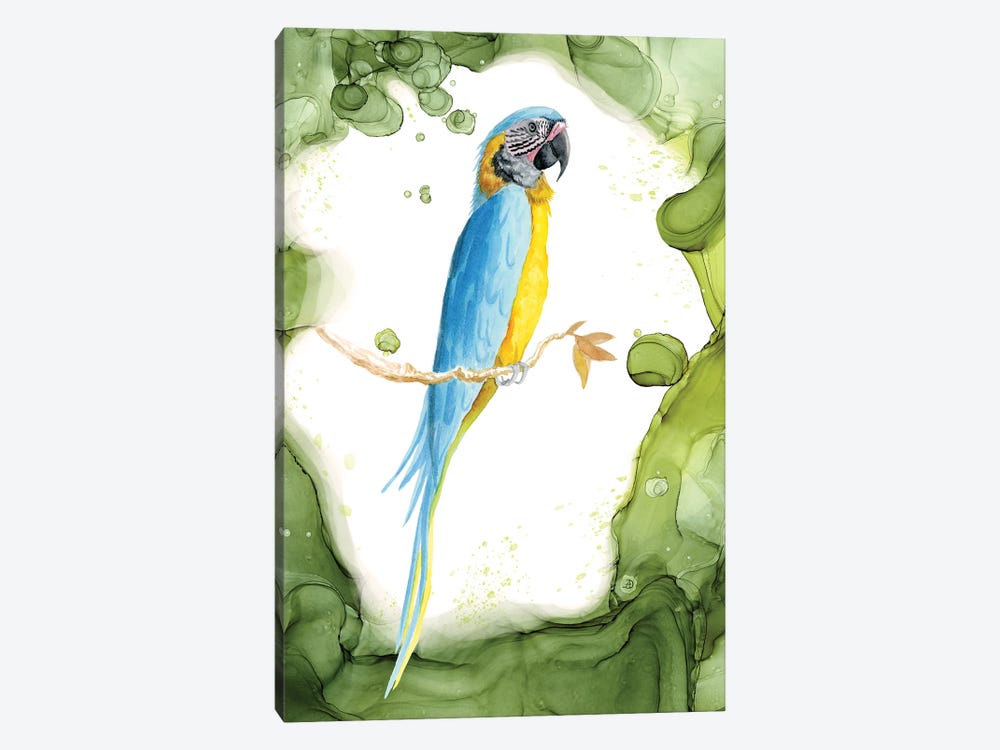 Blue-Throated Macaw - Tropical Bird In A Lush Garden by Andreea Dumez 1-piece Canvas Art